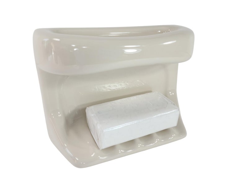 Daltile Beige Bone Almond Ceramic Soap Dish Tray Cloth Bar Washcloth Holder Bath Shower Bathtub - Image 2